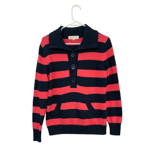Jones New York Sweaters - VTG Y2K Jones Sport Womens Striped Knit Sweater Ribbed Size Small Fold Collar